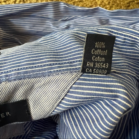 Blue White Pinstripe Button-Down Dress Shirt Tommy Hilfiger 17-1/2 34/35 - Picture 6 of 6